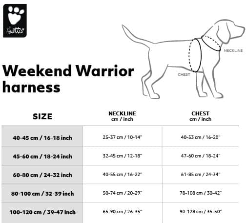 Hurtta Weekend Warrior mittataulukko